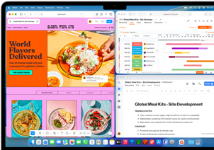 MacBook Air, screen shows Figma, Zoho, and Quip open in three separate windows, to demonstrate multitasking