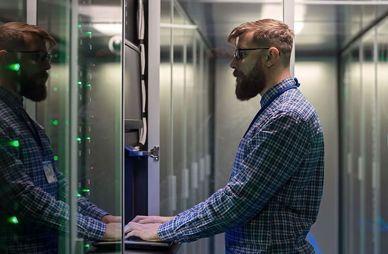 User in networking room working
