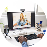 Man is using JLab product while working