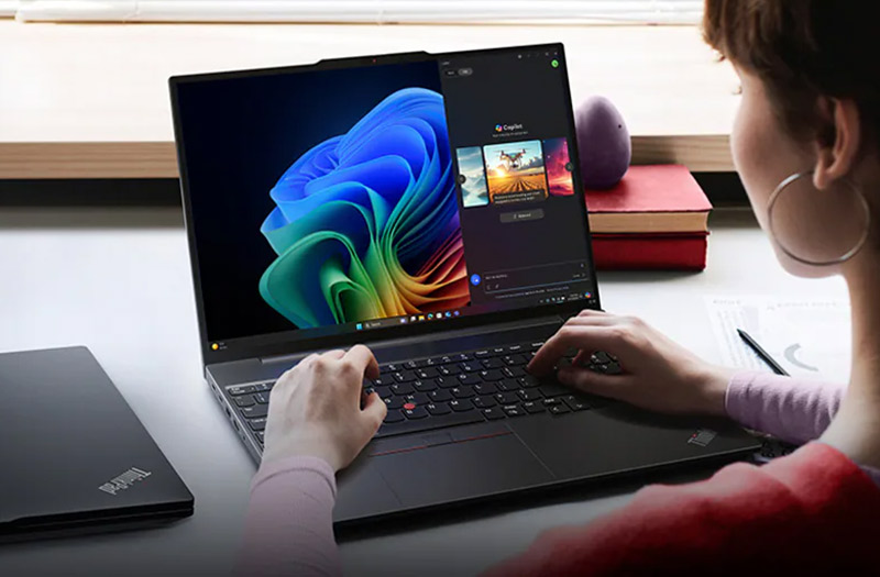 Business professional using a Lenovo device