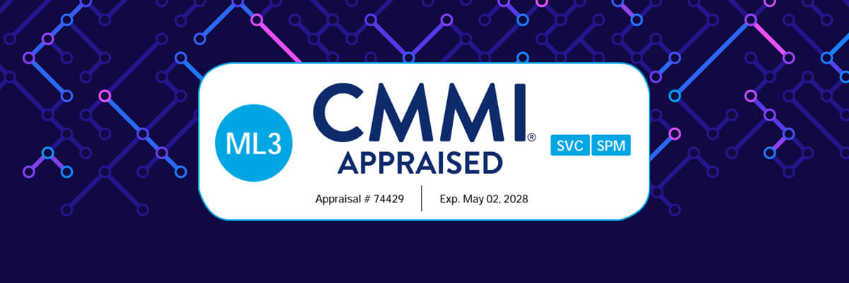 Conceptual image of circuits connecting with CMMI Appraised logo centered