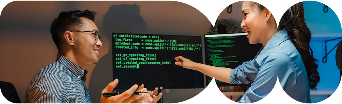 People on laptop coding.