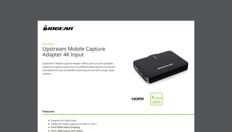 Article IOGEAR Upstream Mobile Capture Adapter 4K Input  Image