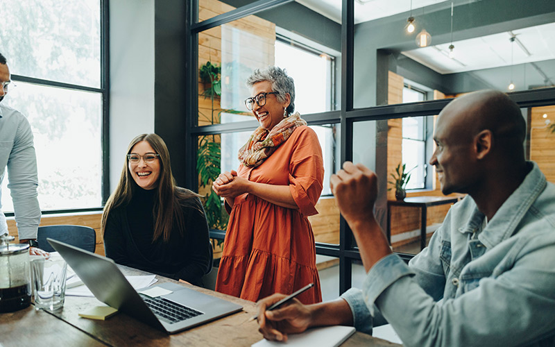 Lifestyle group of teammates working