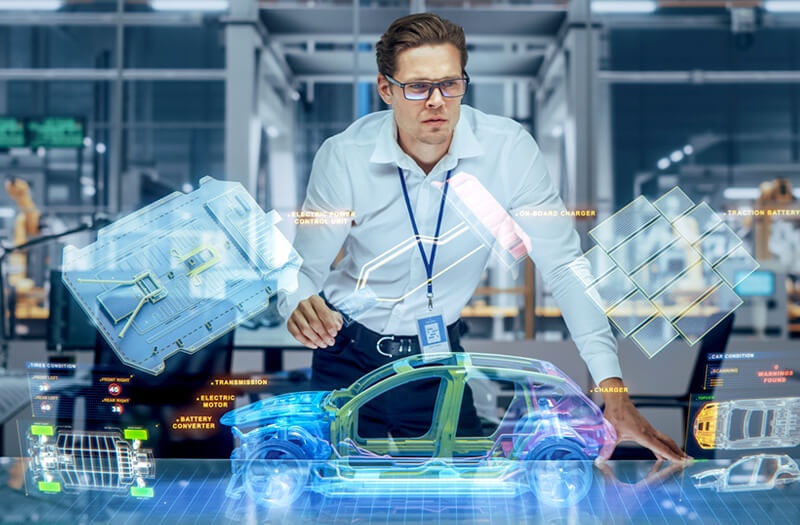 Augmented reality industrial designer works out car design through AI platform