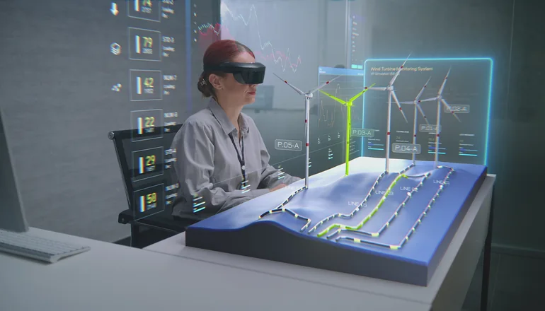 Girl with 3D vr goggles on.