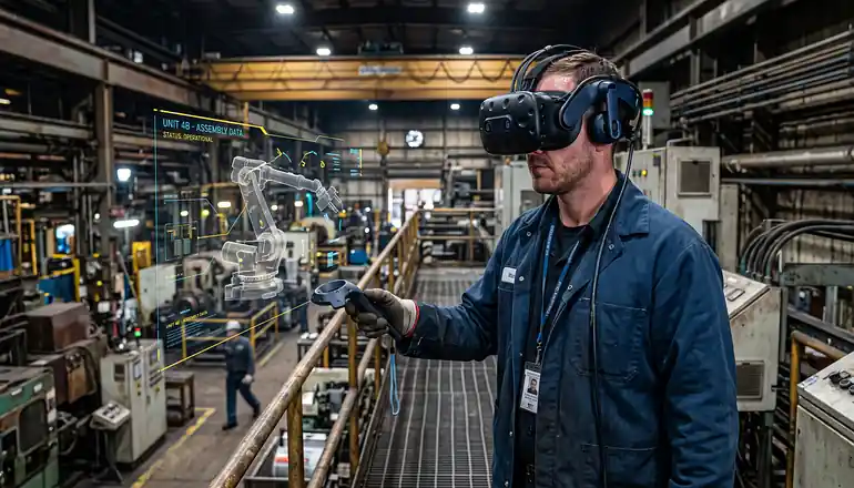 Man using VR in a factory.