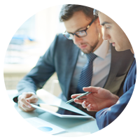 2 businessmen discussing profits.