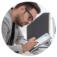 Creative director using cloud apps to create designs