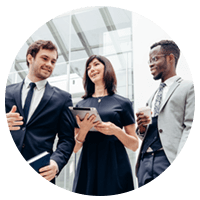 Government workers, one holding a tablet.
