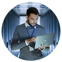 Man walking through security data base