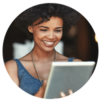 Businesswoman exploring her licensing options from tablet computer