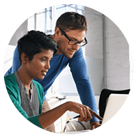 Business professionals discuss their software licensing options