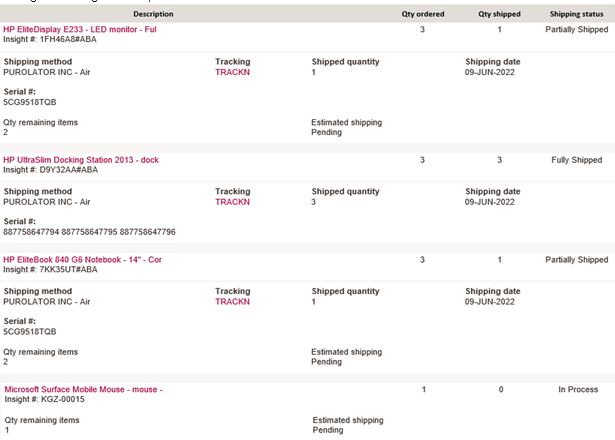 Screenshot of updated insight.com Advanced Shipping Notification body content