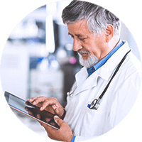 Medical doctor using tablet