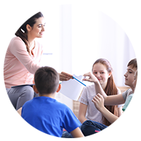 Teacher with students