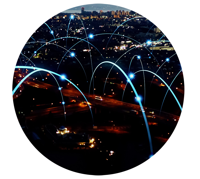 Network graphic over city
