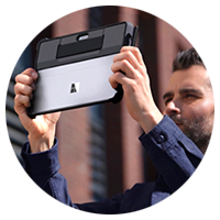 field representative using tablet on the job