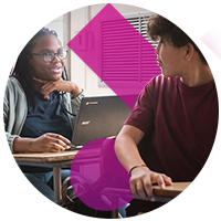 Student using chromebook in class