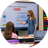 student using touchscreen board for presentation