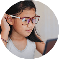 young student using device