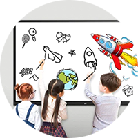 Students using touch board