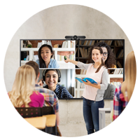 young student using interactive board for presentation