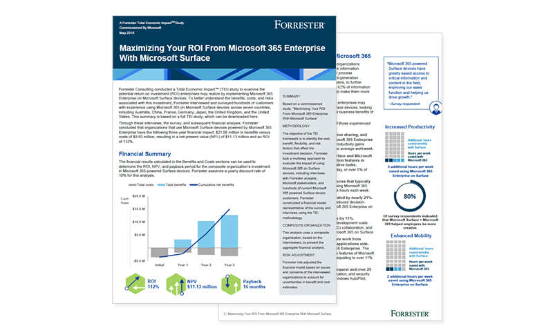Cover of Maximizing Your ROI From Microsoft 365 Enterprise With Microsoft Surface study