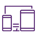 Illustrated icon of multiple mobile devices. Shop tablets, laptops, smart devices, software, servers, desktop computers
