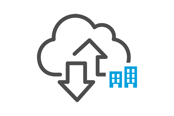 Illustration of  a cloud with arrows pointing upwards and downwards and a small Business below