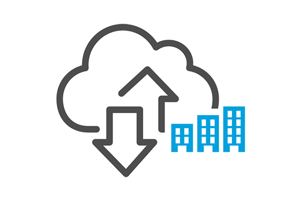 Illustration of  a cloud with arrows pointing upwards and downwards and a medium Business below