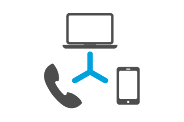 Illustration of laptop computer, phone and tablet connected by the cloud