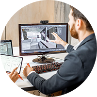 Professional using desktop