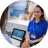 Woman in the counter assisting the customer