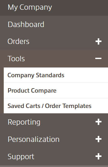 My Company dropdown with Tools category highlighted in myInsight