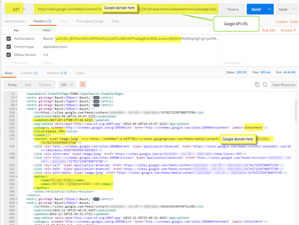 Gaining the Google API URL from the Google API dashboard