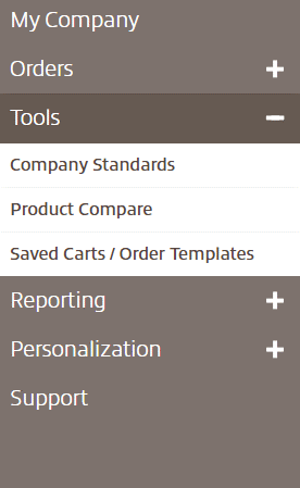My company dropdown in myInsight with Tools category open