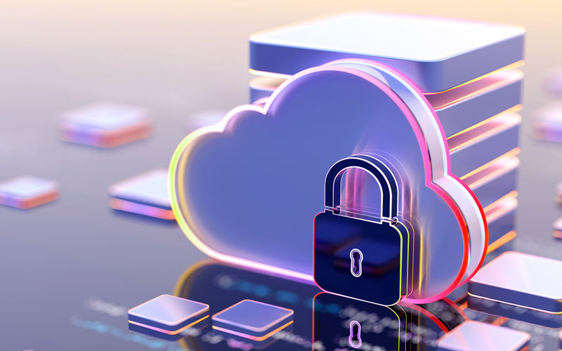 Abstract concept of cloud with lock to symbolize cloud security