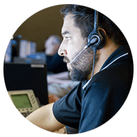 Technical assistant on headset offering support 