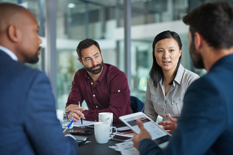 Team collaborating in modern office