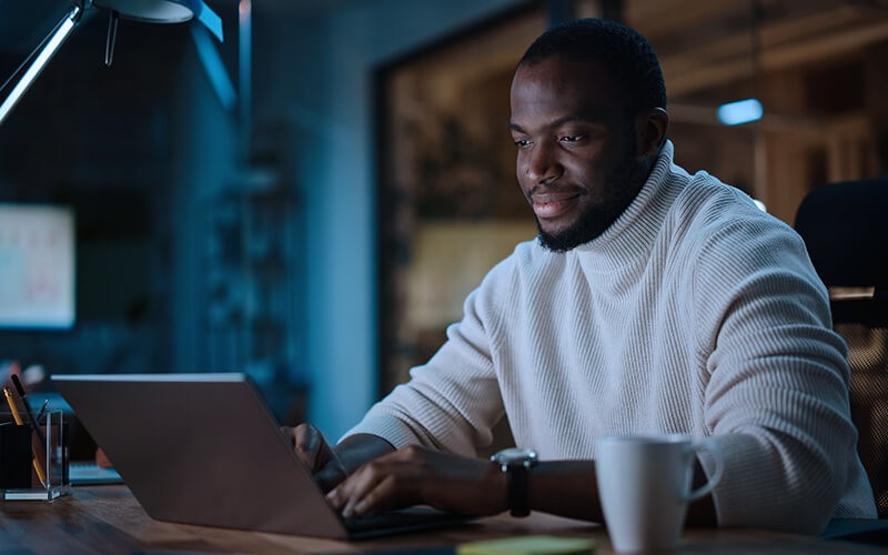 Man working using a laptop