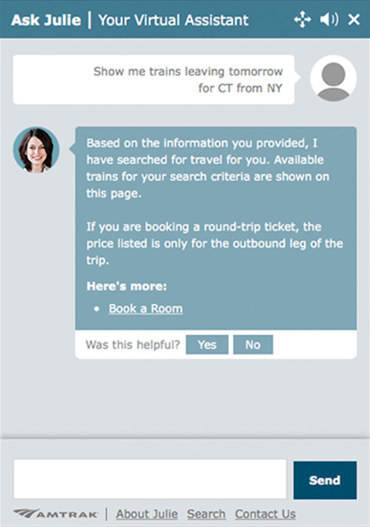 Example of a chatbot virtual assistant in use