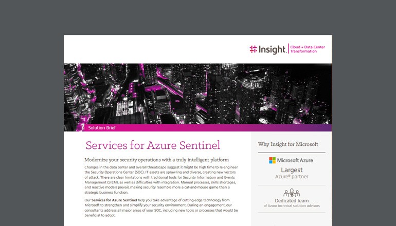 Cover view of Services for Azure Sentinel solution brief that is available to download below