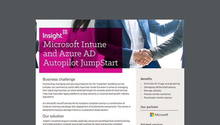 Microsoft Intune and Azure AD Autopilot Jumpstart Thumbnail of solution brief available to download below