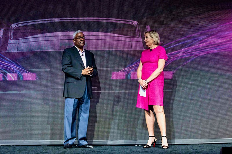 NetApp CEO George Kurian speaks with Insight CEO Joyce Mullen at Insight's Mastery event, 2024
