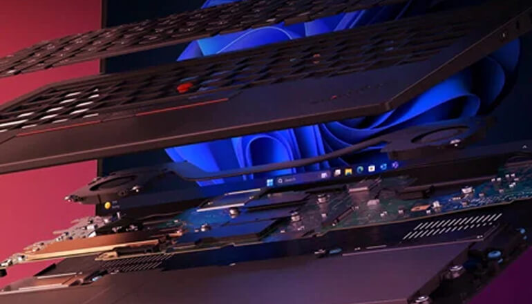 Lenovo laptop interior on display