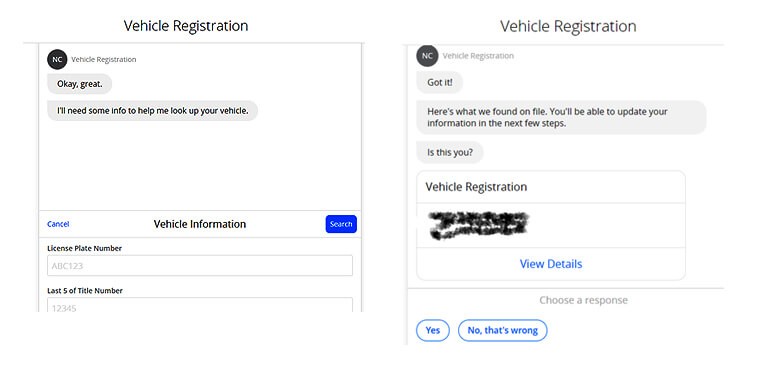 Display of confirmation of information before proceeding to the next step