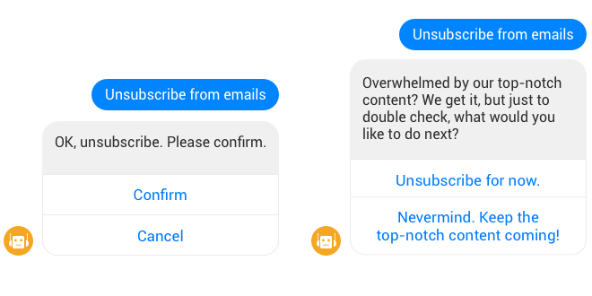 Sample chatbot messages, option 1