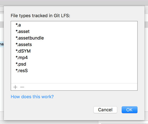 Display of acceptable types of Git LFS extensions