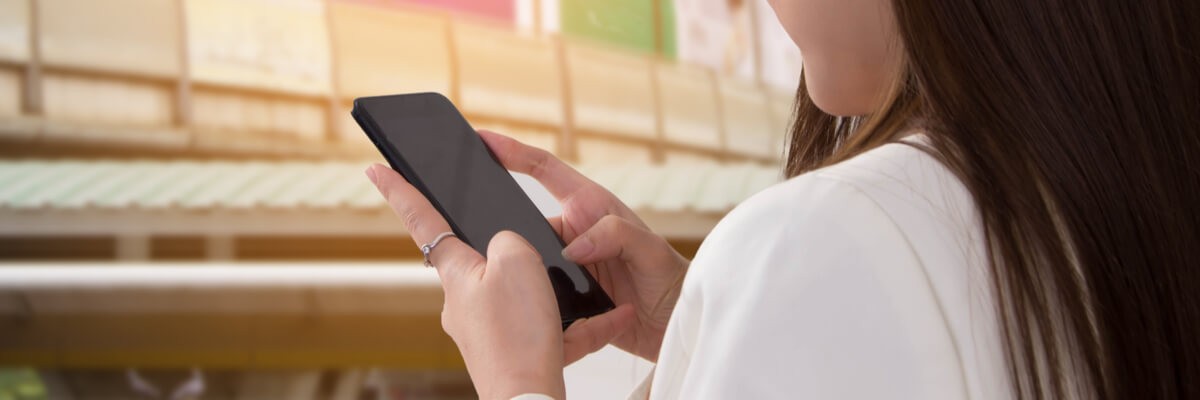 Happy user explores mobile application